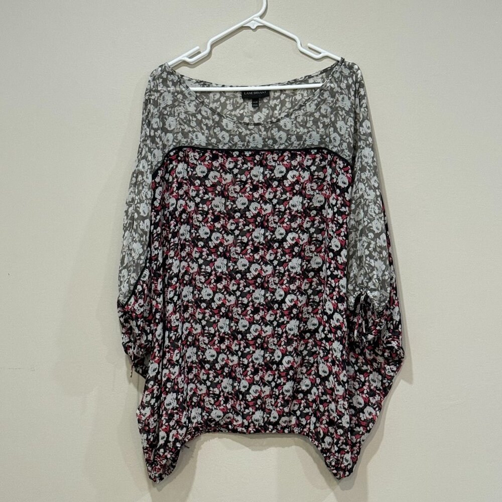 Size 26/28 Lane Bryant Floral Blouse - Grey, Pink, Black and White